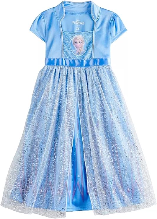 Disney Frozen Elsa Girls Blue Nightgown Sleepwear with Tulle Skirt – Soft Short Sleeve Princess Pajamas for Toddlers