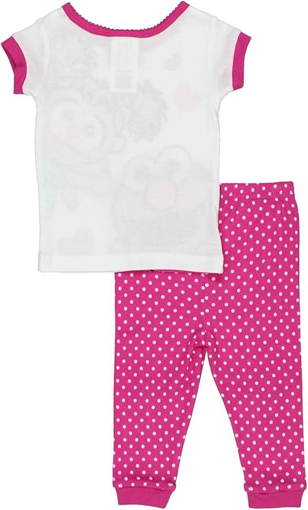 Sesame Street Toddler Girls Elmo and Abby Cadabby 2-Piece Pajama Set – Short Sleeve Top and Polka Dot Pants Sleepwear