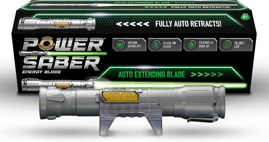 Power Saber Energy Blade – Green Auto-Extending Light-Up Saber Toy With Motion SFX & Clash Effects (Green)