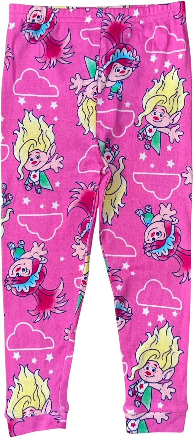 DreamWorks Trolls Girls 4-Piece Cotton Pajama Set, Poppy and Viva Graphic Tees with Matching Pants and Shorts, Pink/Blue
