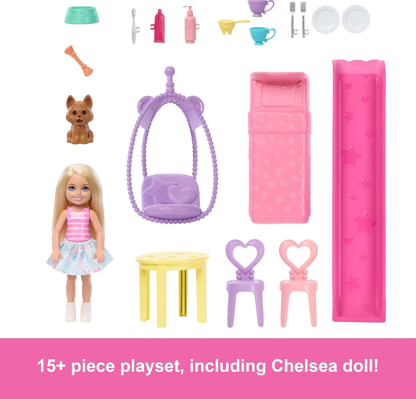 Barbie Family & Friends Club Chelsea Pop-Up House Playset with Chelsea Doll, Slide, Furniture, and Accessories