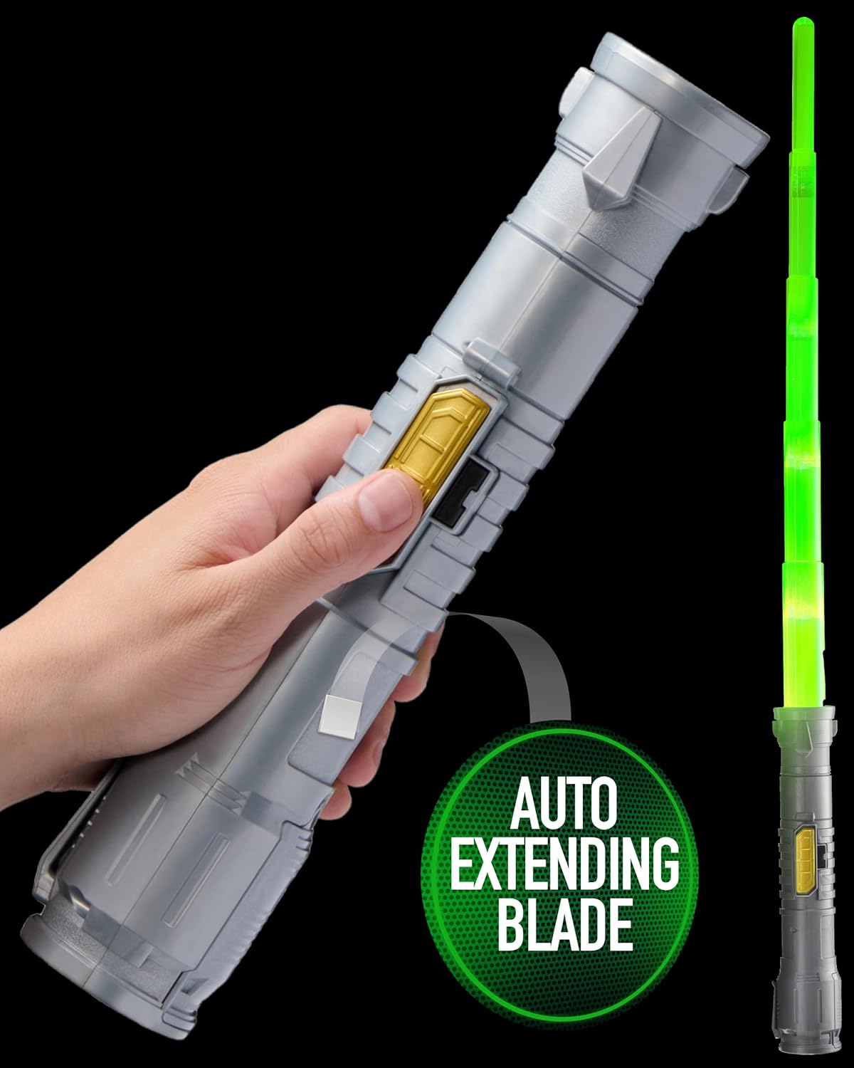Power Saber Energy Blade – Green Auto-Extending Light-Up Saber Toy With Motion SFX & Clash Effects (Green)
