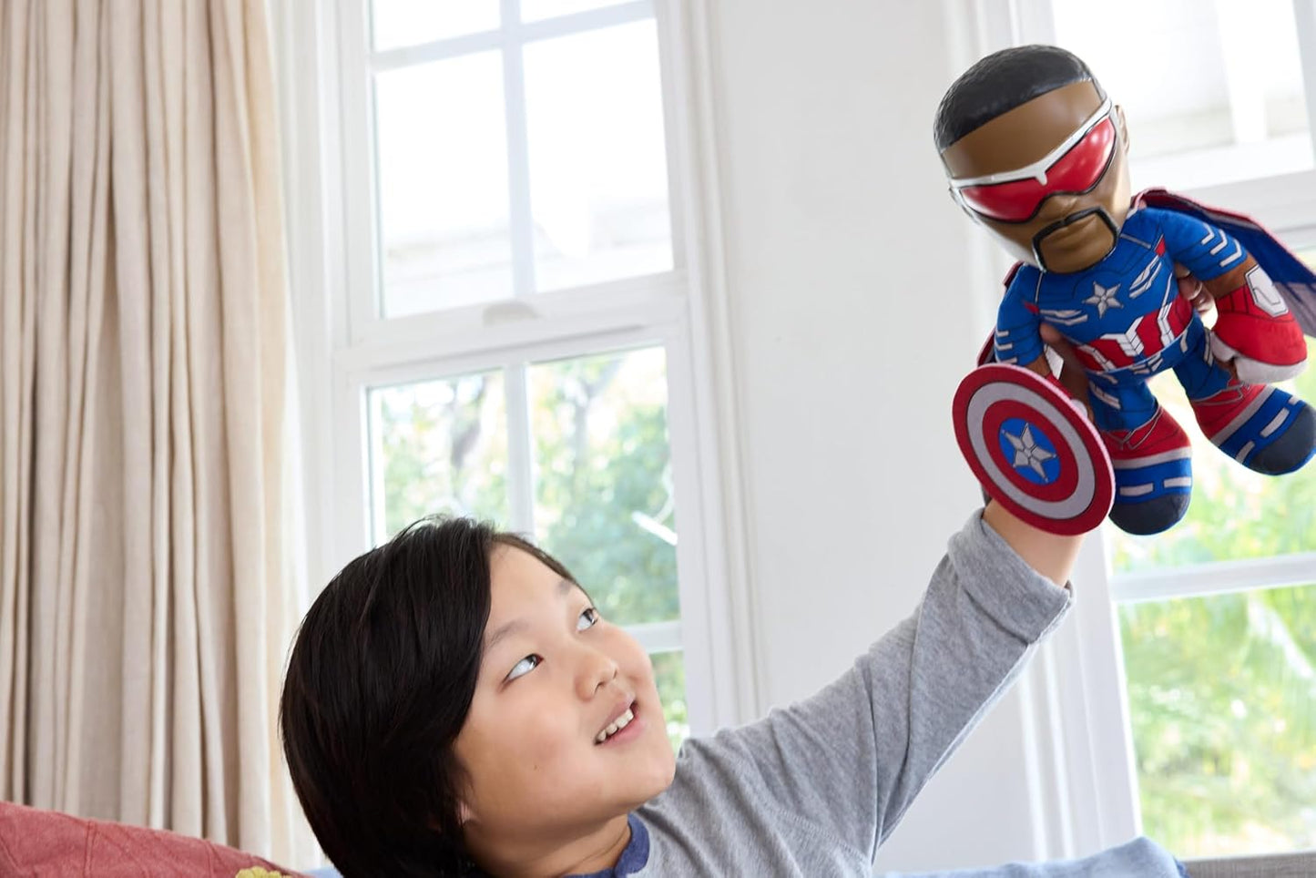 Marvel Captain America Sam Wilson Plush Figure – Brave the World Soft Hero Doll with Shield & Wings