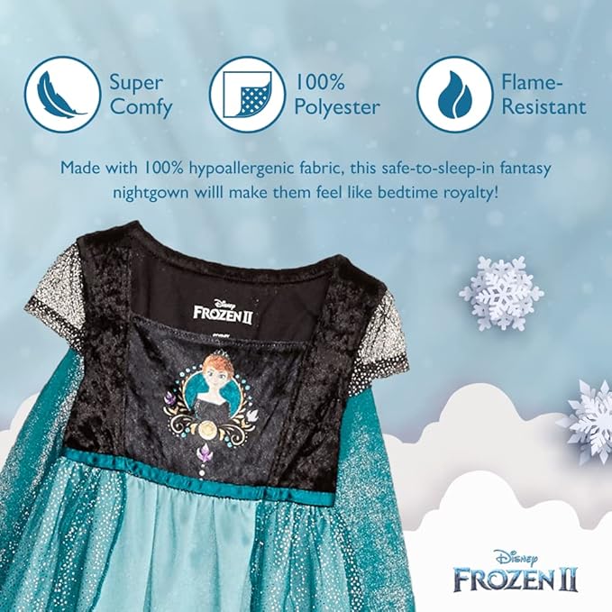 Disney Frozen Anna Girls Nightgown Sleepwear with Shimmer Tulle Overlay – Soft Princess Sleep Dress for Kids
