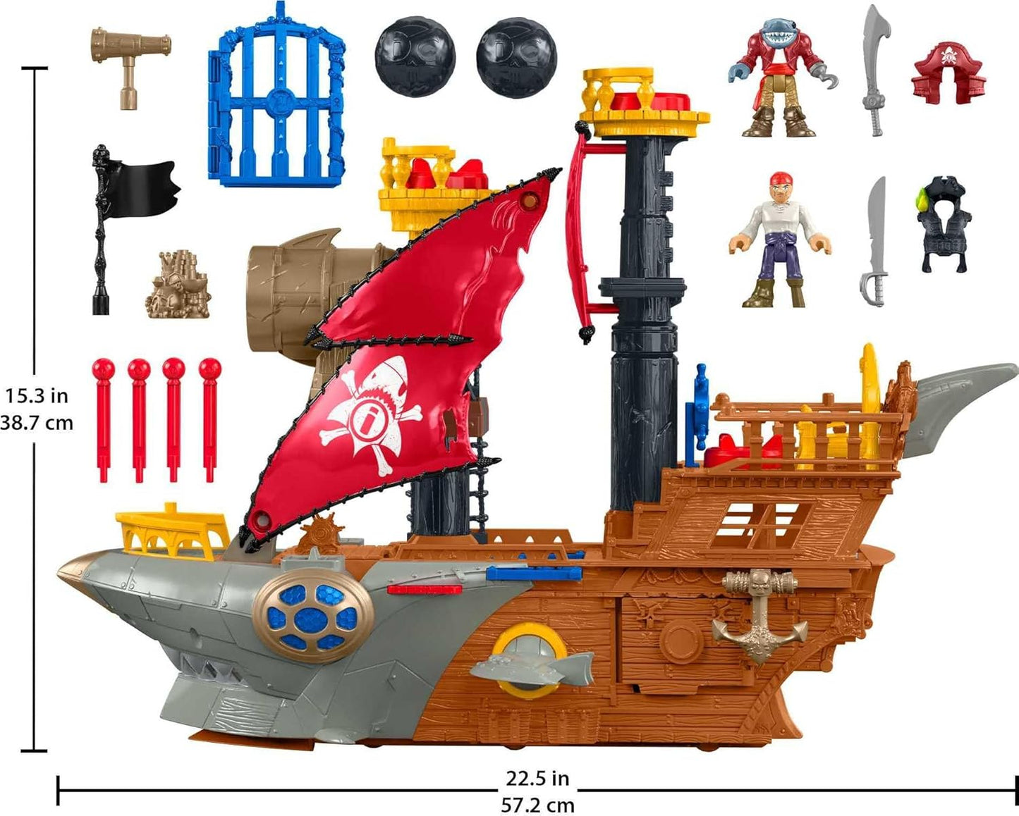 Fisher-Price Pirate Shark Ship Playset with Action Figures and Interactive Features for Kids