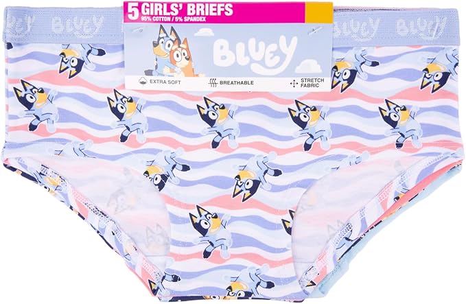 Bluey Girls 5-Pack Underwear Briefs, Bluey and Bingo Underwear Set, Multicolor