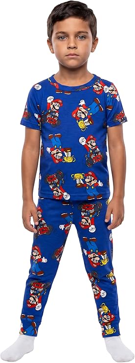 Super Mario Boys 2-Piece Pajama Set, Short Sleeve T-Shirt and Pants Sleepwear Pack, Royal Blue