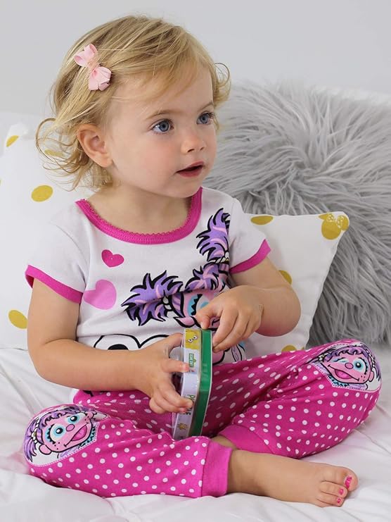 Sesame Street Toddler Girls Elmo and Abby Cadabby 2-Piece Pajama Set – Short Sleeve Top and Polka Dot Pants Sleepwear