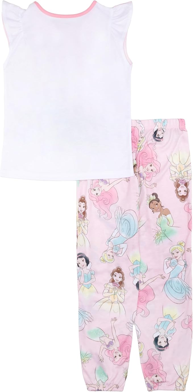 Disney Princess Toddler Girls Sleeveless Pajama Set – Flutter Sleeve Top and Printed Pajama Pants Sleepwear