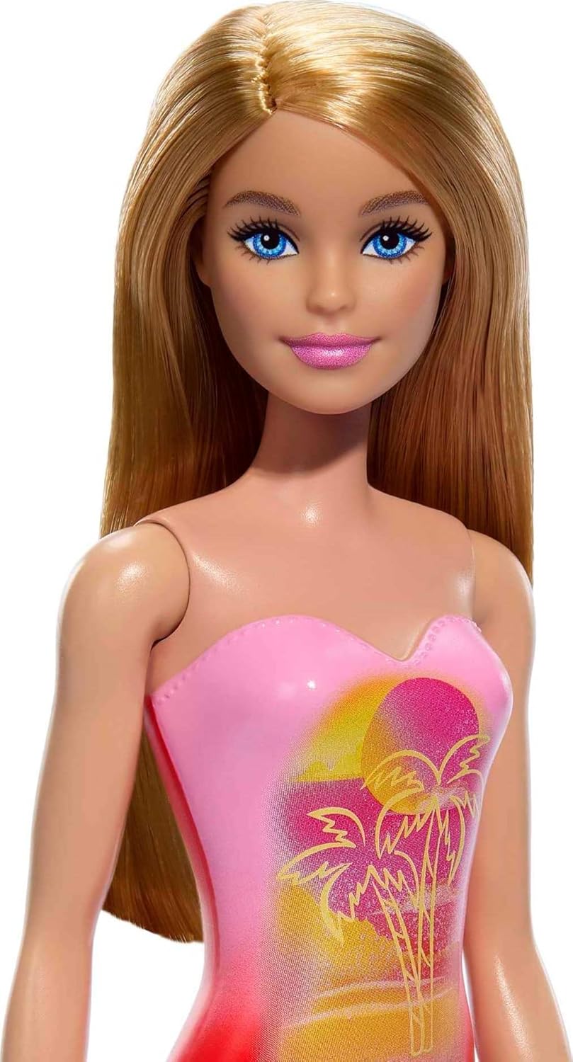 Barbie Beach Doll with Pink and Coral One-Piece Swimsuit, Blonde Hair