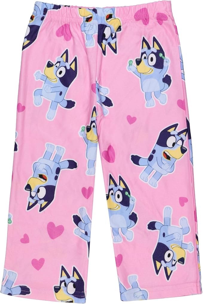 Bluey Girls Toddler Pajama Set Pink Button-Up Top and Pants Hearts Print Long Sleeve Coat Style Sleepwear Size 2T-4T