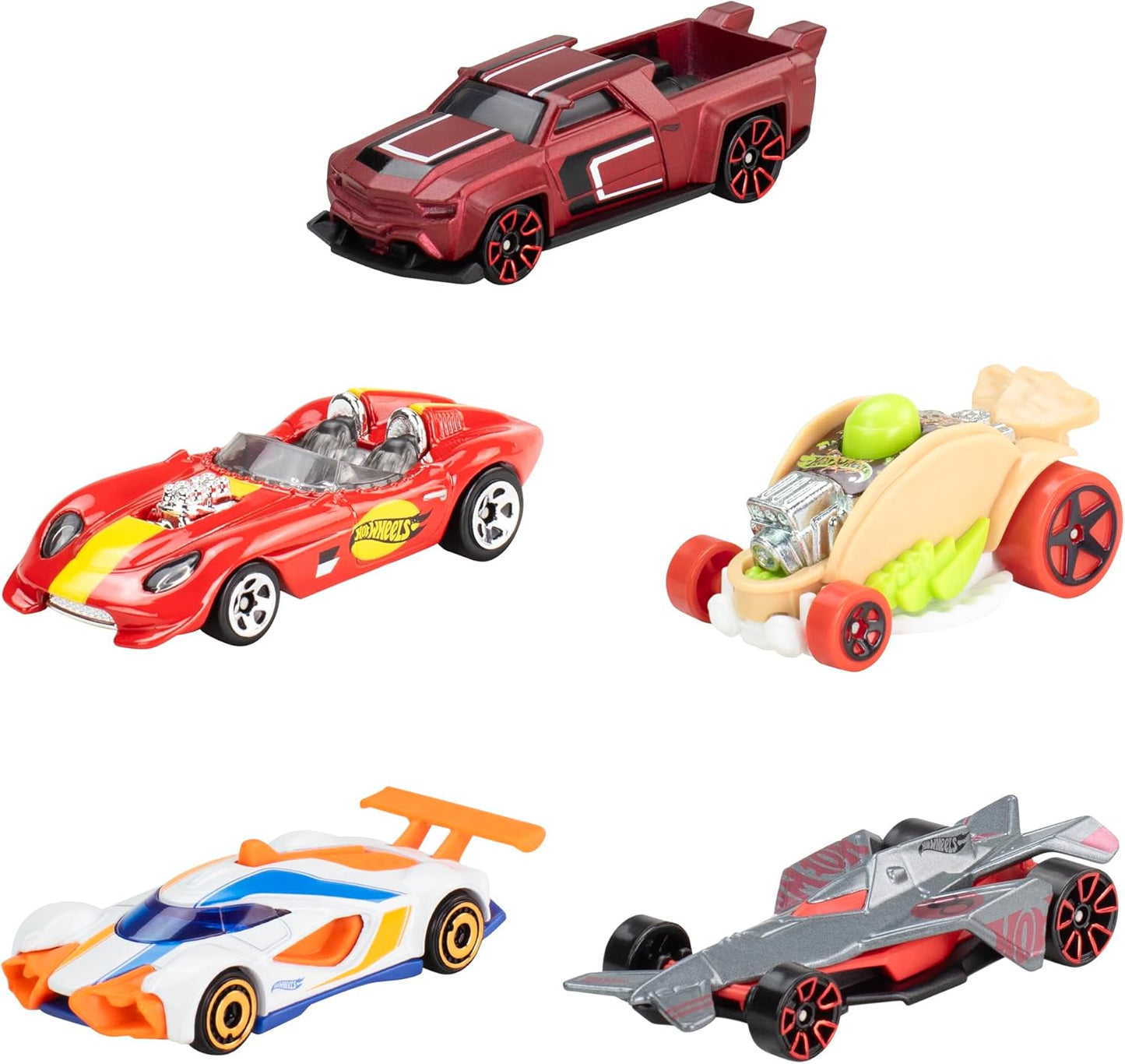 Hot Wheels Die 1:64 Cast Toy Car 5 Pack Assorted Vehicles Fantasy and Sports Car Styles Animated Netflix Series Let’s Race