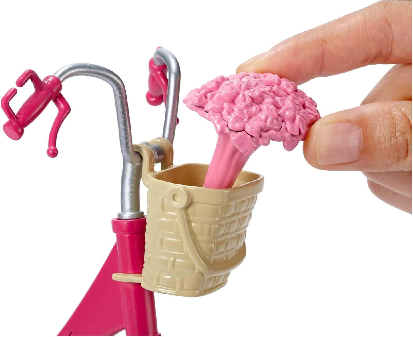 Barbie Beach Cruiser Bicycle with Basket and Accessories for Barbie Dolls, Doll Not Included
