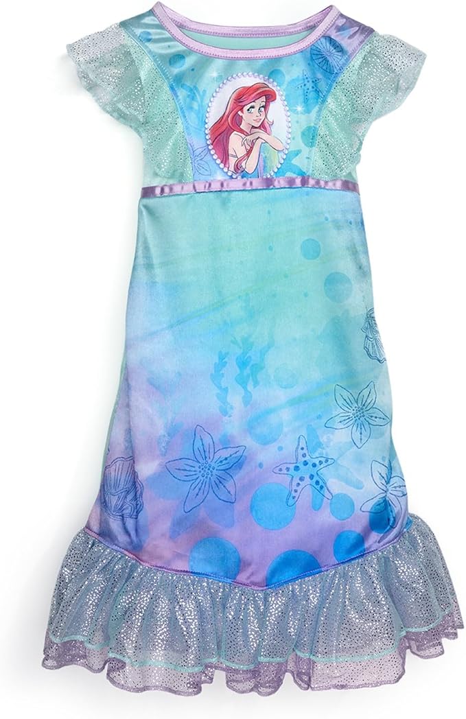 Disney The Little Mermaid Ariel Girls Nightgown – Soft Short Sleeve Sleep Dress Pajamas for Kids