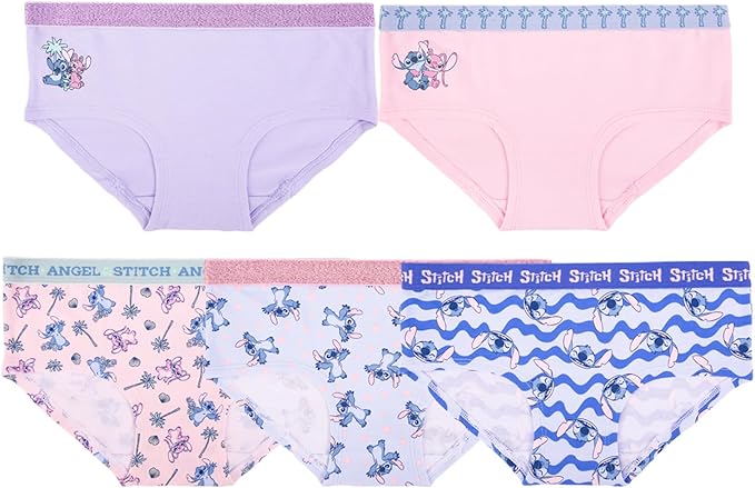 Disney Lilo & Stitch Girls 5-Pack Underwear Briefs, Stitch and Angel Underwear Set, Multicolor
