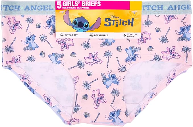 Disney Lilo & Stitch Girls 5-Pack Underwear Briefs, Stitch and Angel Underwear Set, Multicolor