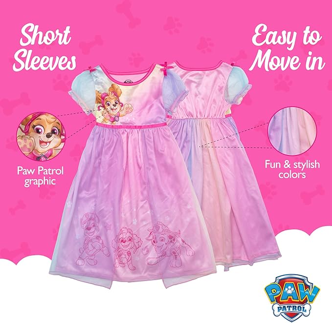 Paw Patrol Skye Girls Nightgown Sleep Dress Short Sleeve Toddler and Kids Character Sleepwear