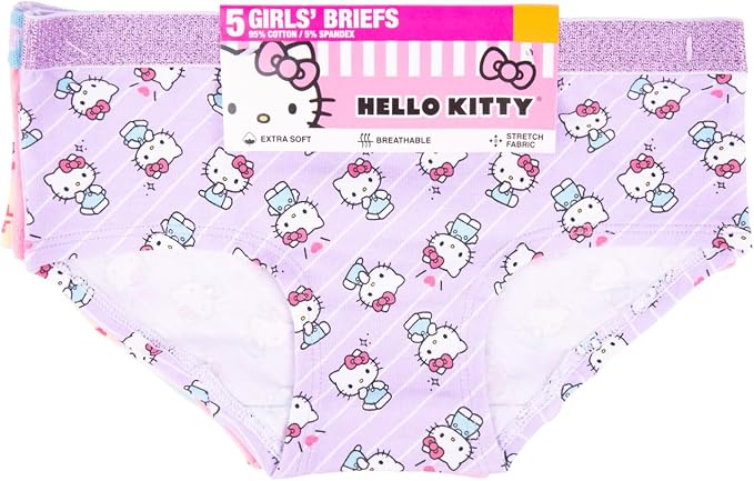 Hello Kitty Girls 5-Pack Underwear Briefs, Sanrio Character Underwear Set, Multicolor