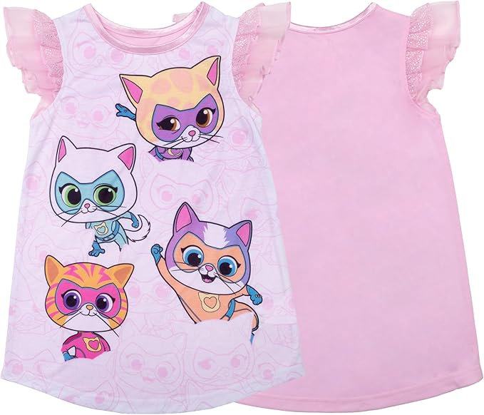 Super Kitties Girls Flutter Sleeve Nightgown, Ginny Buddy Bitsy and Sparks Sleep Dress, Pink,