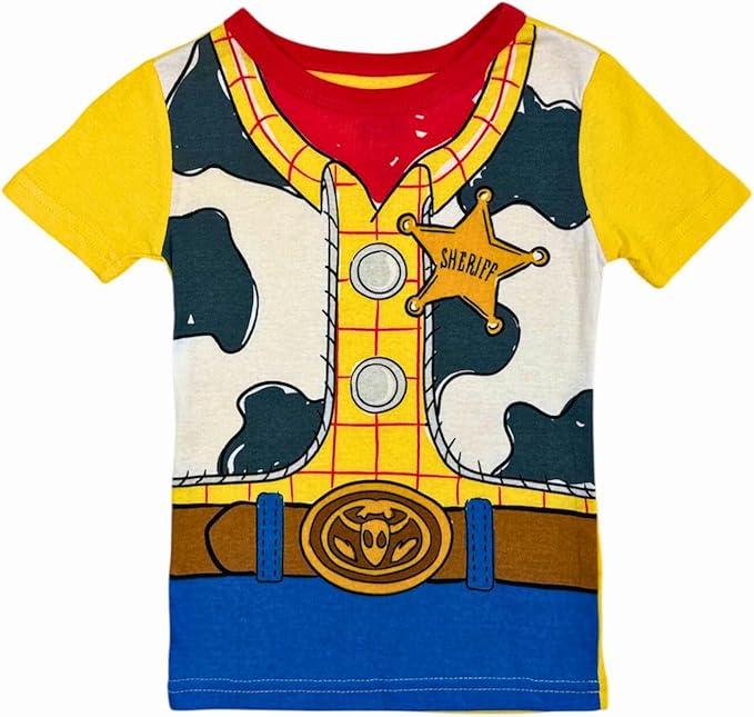 Disney Toy Story Boys 4-Piece Pajama Set – Buzz Lightyear and Woody Sleepwear Bundle with Short Sleeve Tops and Matching Pants