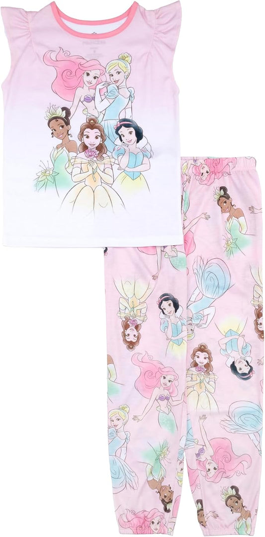 Disney Princess Toddler Girls Sleeveless Pajama Set – Flutter Sleeve Top and Printed Pajama Pants Sleepwear