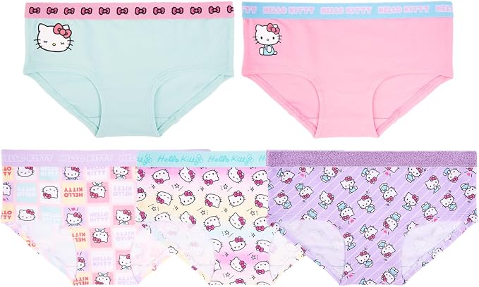 Hello Kitty Girls 5-Pack Underwear Briefs, Sanrio Character Underwear Set, Multicolor
