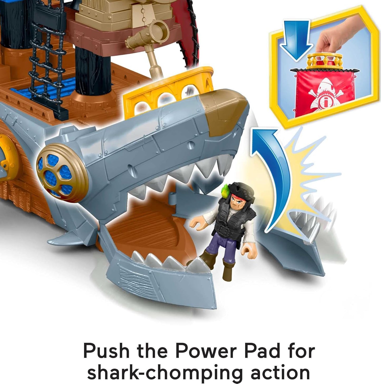 Fisher-Price Pirate Shark Ship Playset with Action Figures and Interactive Features for Kids