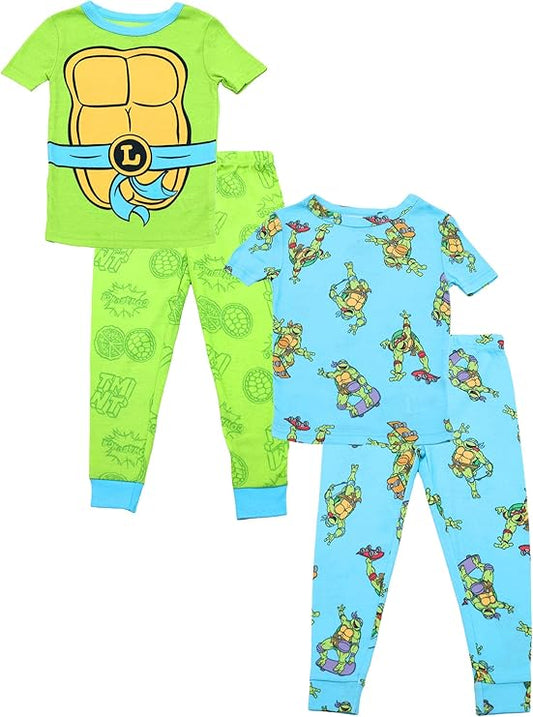 Teenage Mutant Ninja Turtles Boys 4-Piece Pajama Set – Sleepwear Bundle with Short Sleeve Tops and Matching Pants