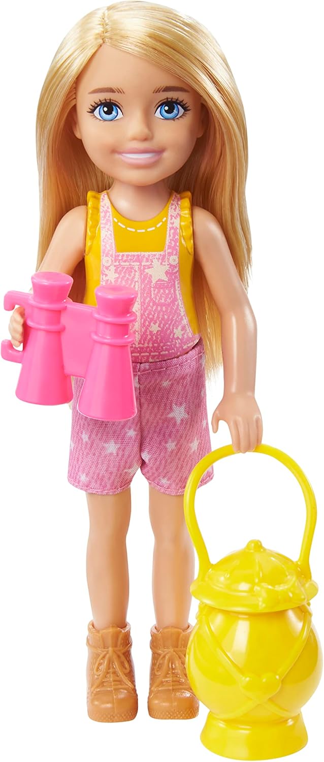 Barbie Camping Chelsea Doll and Accessories Set, Blonde Doll with Tent, Lantern, Binoculars, and Outdoor Play Pieces