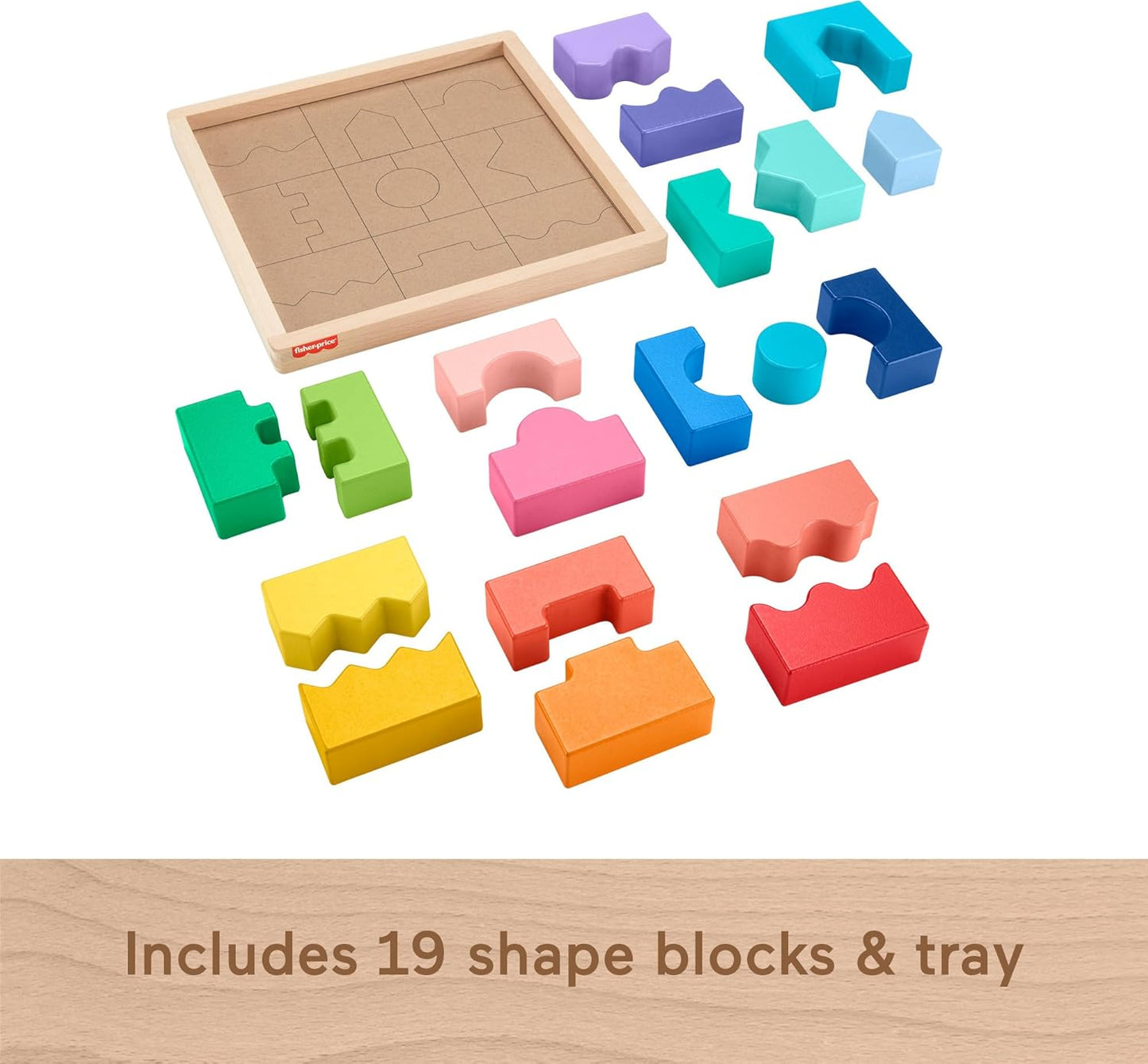 Fisher-Price Wooden Interlocking Blocks Puzzle Set with 20 Pieces for Toddlers