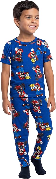 Super Mario Boys 2-Piece Pajama Set, Short Sleeve T-Shirt and Pants Sleepwear Pack, Royal Blue