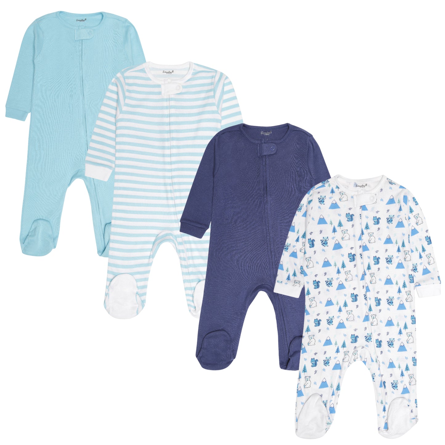 4 Pack Baby Boy Woodland Sleepers with Zippers