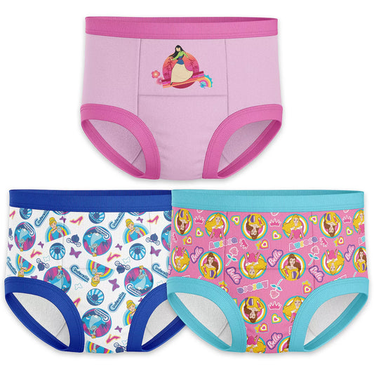 Disney Princess Toddler Girls 3-Pack Potty Training Pants, Mulan, Cinderella & Belle Absorbent Padded Cotton Underwear, Size 2T