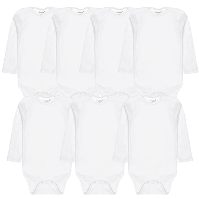 7 Pack White Long Sleeve Baby Bodysuits for Boys and Girls