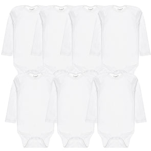 Everyday Kids 7-Pack White Baby Bodysuits – Cotton Onesies for Newborns & Infants – Short or Long Sleeve, Soft & Tagless