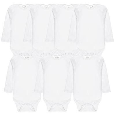 Everyday Kids 7-Pack White Baby Bodysuits – Cotton Onesies for Newborns & Infants – Short or Long Sleeve, Soft & Tagless