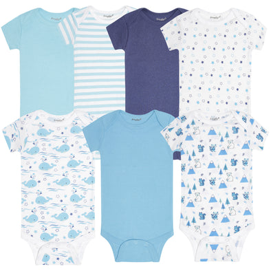 7 Pack Blue Short Sleeve Baby Bodysuits for Boys