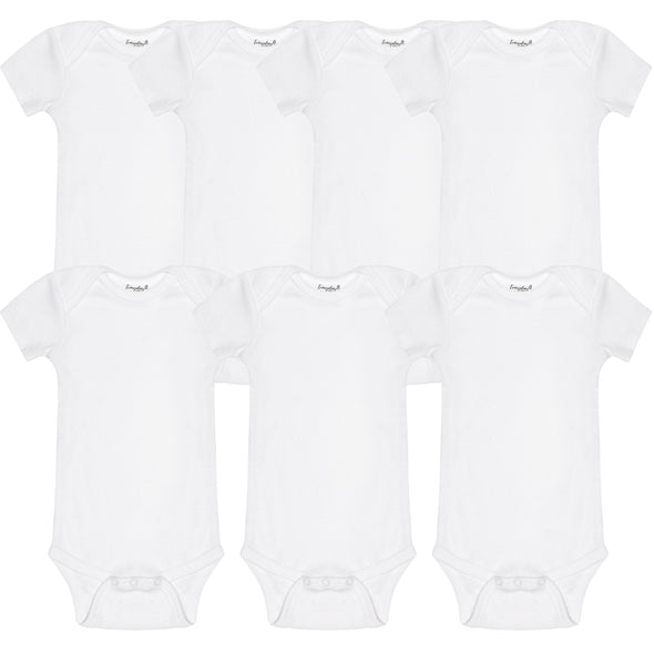 7 Pack White Short Sleeve Baby Bodysuits for Boys and Girls