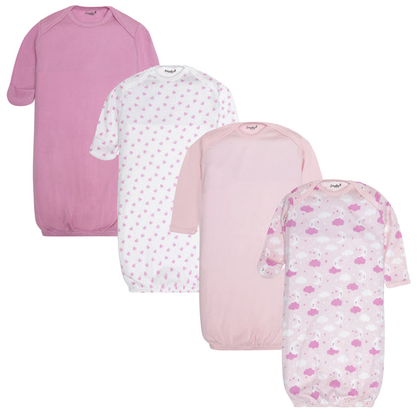 EVERYDAY KIDS 4 Pack of Soft Cotton Newborn Baby Sleeper Gowns 0-6 Months; Newborn Sleeper Sacks