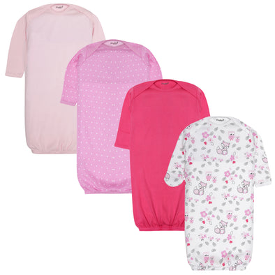 EVERYDAY KIDS 4 Pack of Soft Cotton Newborn Baby Sleeper Gowns 0-6 Months; Newborn Sleeper Sacks