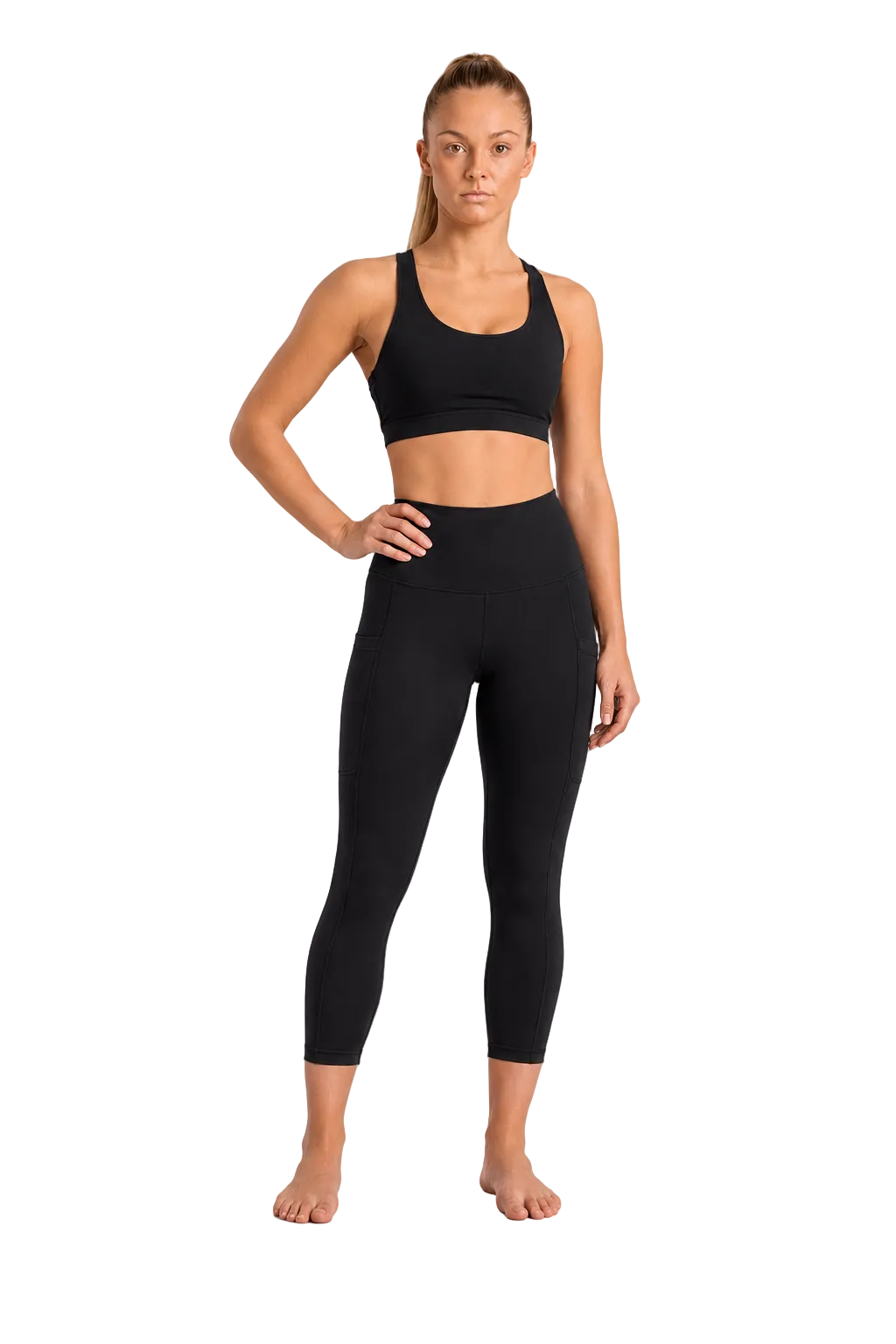 New York Laundry Women's 7/8 High-Waisted Leggings with Side Pockets, Jet Black