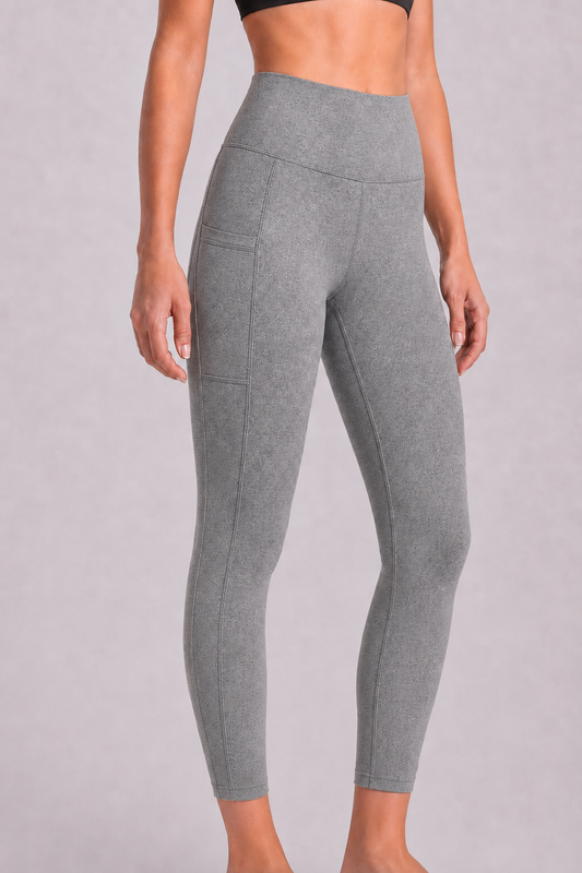 New York Laundry Women's 7/8 High-Waisted Leggings with Side Pockets, Heather Grey