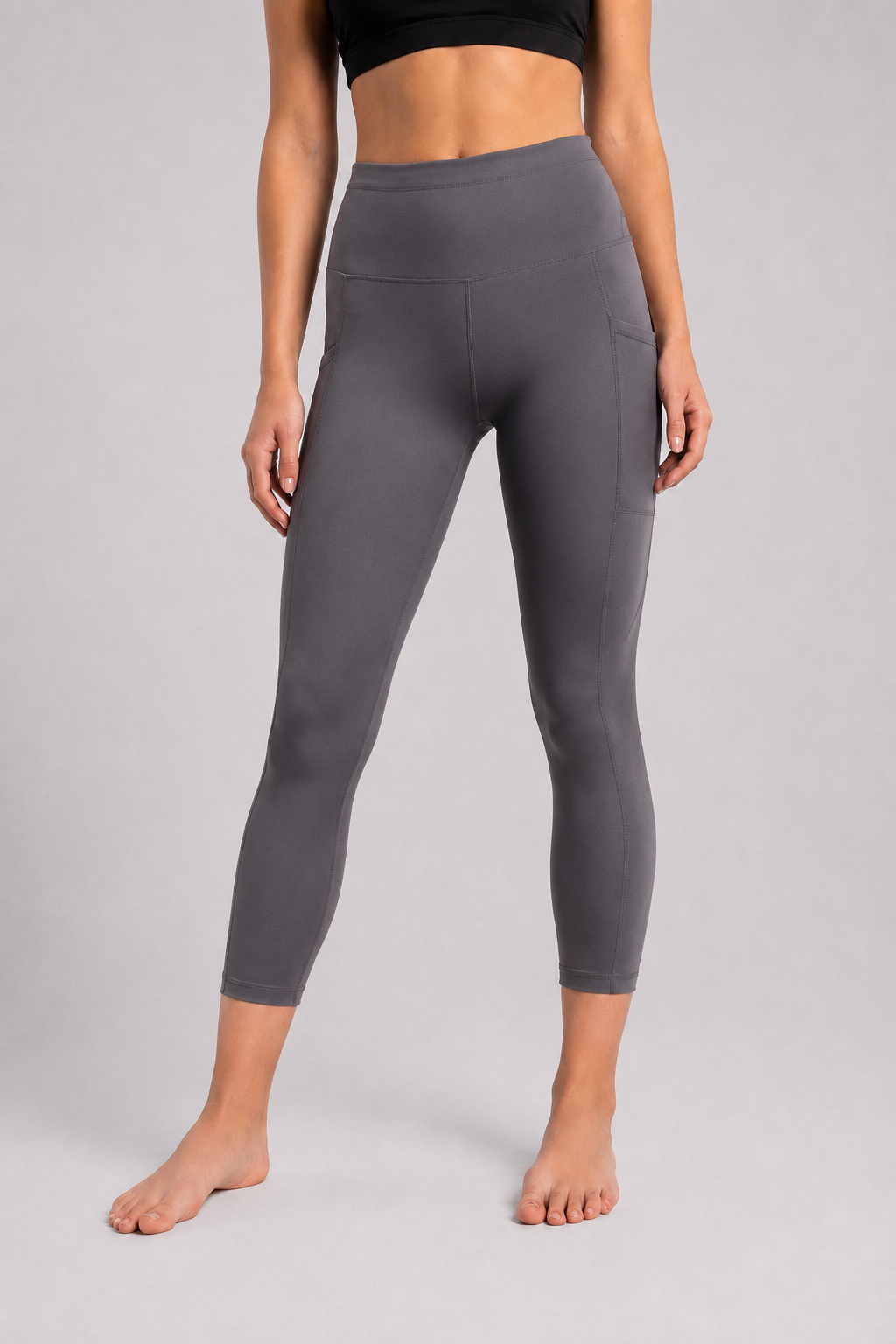 New York Laundry Women's 7/8 High-Waisted Leggings with Side Pockets, Charcoal Grey