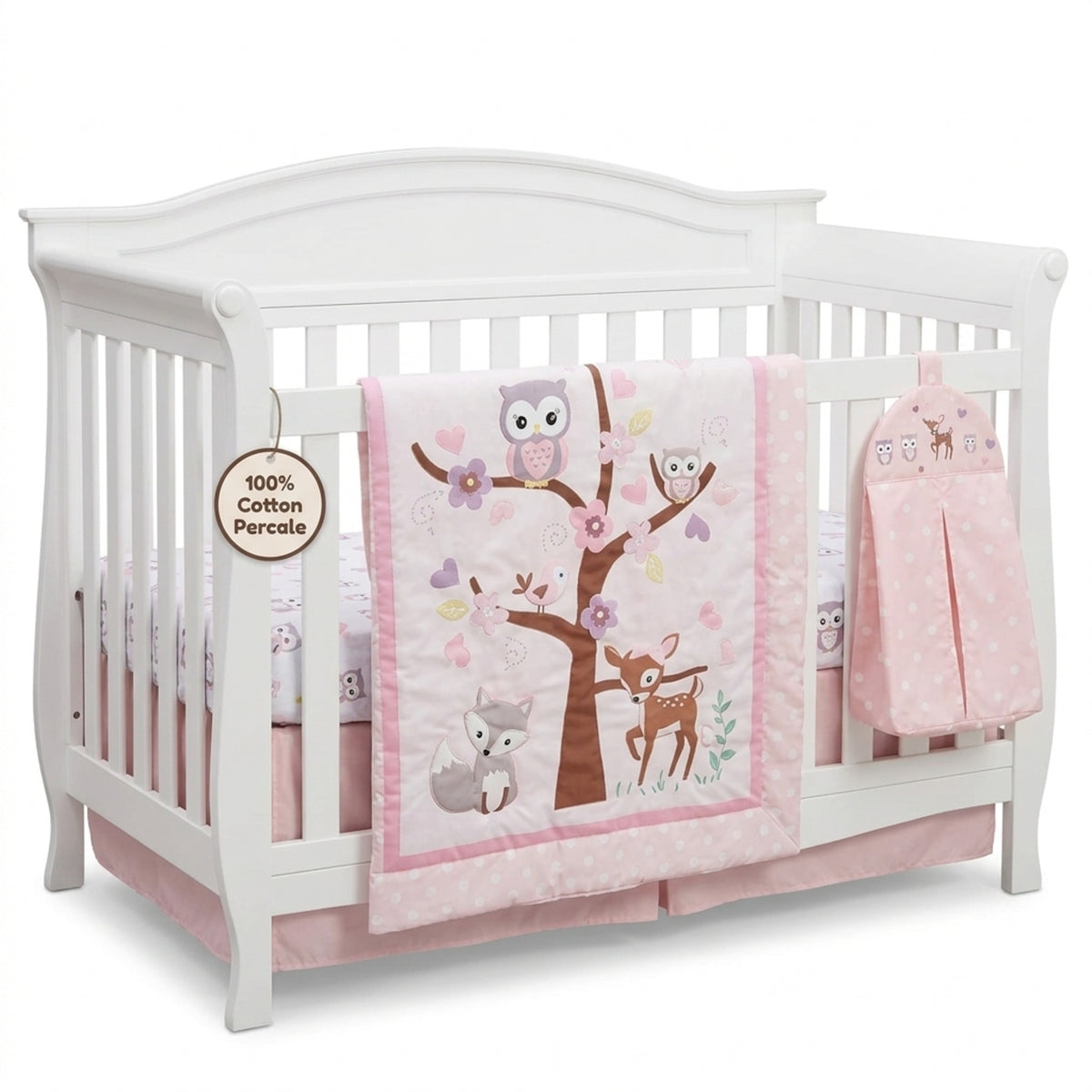 4 Piece Girls Crib Bedding Set - Woodland Owls