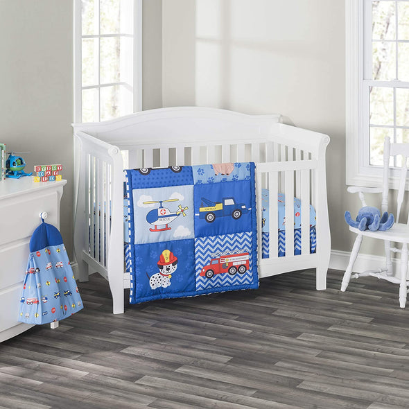 Everyday Kids 4-Piece Crib Bedding Set – Quilt, Sheet, Ruffle & Diaper Stacker – Nursery Baby Bedding