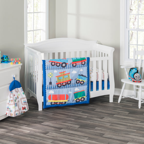 Everyday Kids 4-Piece Crib Bedding Set – Quilt, Sheet, Ruffle & Diaper Stacker – Nursery Baby Bedding