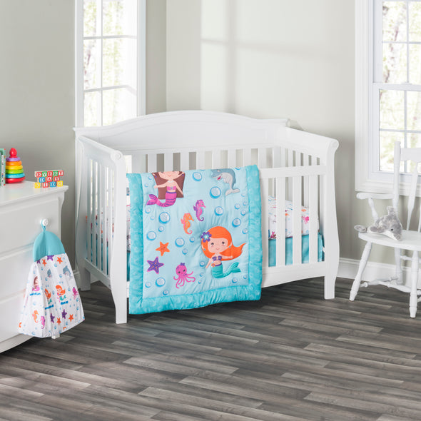 Everyday Kids 4-Piece Crib Bedding Set – Quilt, Sheet, Ruffle & Diaper Stacker – Nursery Baby Bedding