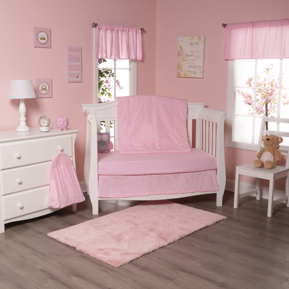 Everyday Kids 4-Piece Crib Bedding Set – Quilt, Sheet, Ruffle & Diaper Stacker – Nursery Baby Bedding