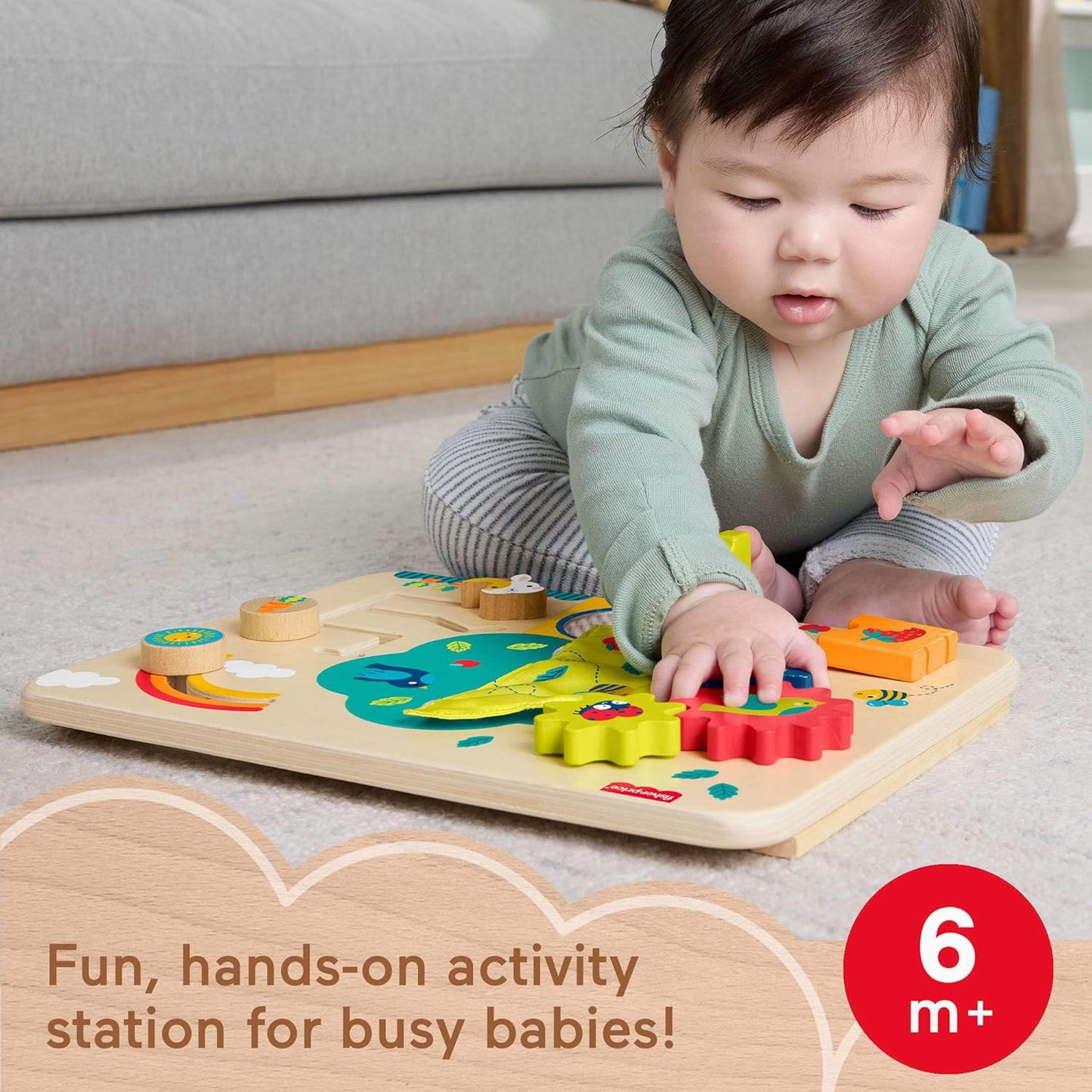 Fisher-Price Wooden Activity Station with 6 Sensory Activities for Babies