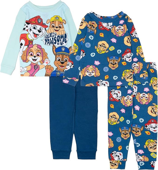 Paw Patrol Boys 4 Piece Pajama Set Long Sleeve Tops and Pants Toddler and Kids Character Sleepwear